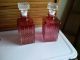 Vintage Pair Of Cranberry Decanters Cut Glass Stoppers Decanters photo 1