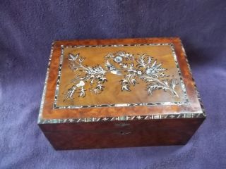 Great Antique Victorian Inlayed Burl Walnut Jewelry Box photo