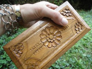 Antique Rare Wooden Jewelry Box Handmade Unique Wood Carving Art 19th Century photo