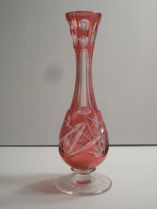 Antique Vintage Old Bohemian Red Crystal Glass Bud Vase - Piece - Nr photo