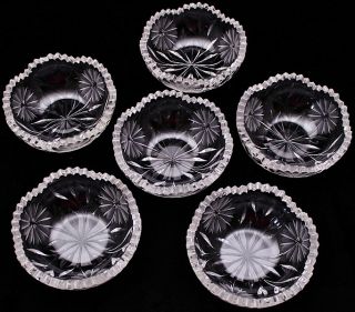 Rare Signed Set Of 6 American Brilliant Period Abp Cut Glass Fruit Nappy Bowls photo