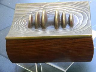 Vintage - Art Wood Box - With Heavy Brass Lid Designed As An Wood Textural photo