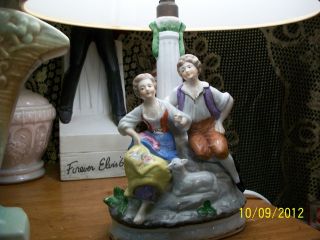 Shepard Couple Porcelain Figural Lamp Outstanding Work Of Antique Art photo