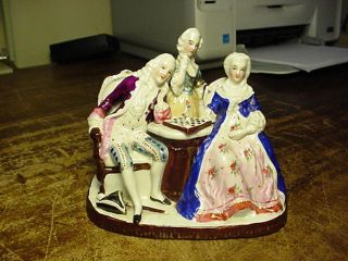 Antique Staffordshire Figurine Figure Seated Group People Playing Chess photo