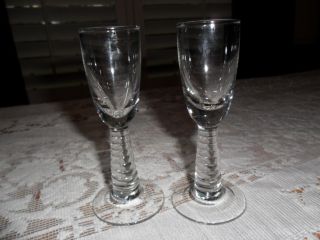 Pair Of Antique Cordial/liquor Glasses With Barley Twist Pedestal Mint photo