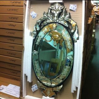 Oval Shaped Venetian Beveled Etched Wall Mirror photo