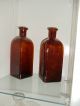 Pair Antique European Art Glass Amber Colored Carafe Decanters Decanters photo 1