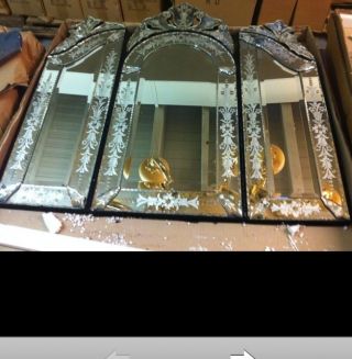 3 Way Venetian Beveled Etched Wall Mirror photo
