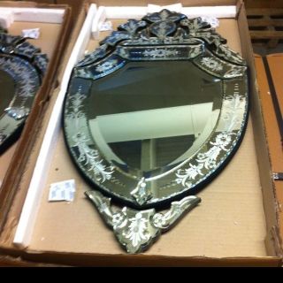 Shield Shaped Venetian Beveled Etched Wall Mirror photo