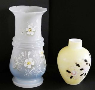 Two Antique English Enamel Glass Victorian Vases photo