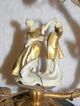 Antique 1914+ French Gilt Boudoir Tole Lamp W/goebel Porcelain Figurine Toleware photo 2