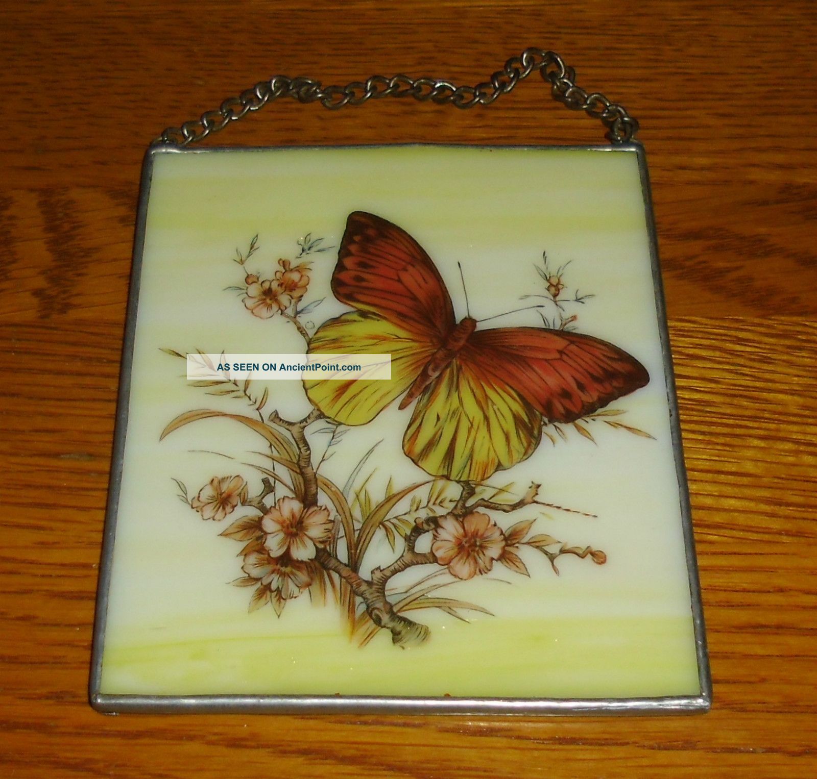 Other Painting  painting Floral antique & Hanging Glass glass on Butterfly Antique On Wall photo