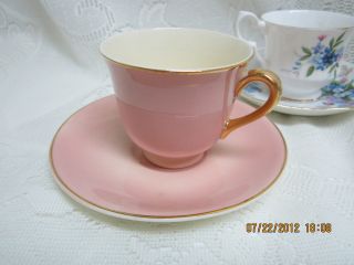 Steubenville Cup And Saucer Demitasse Pink With Gold Detail photo
