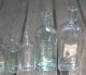 7 Antique Vintage Old Clear Green Blue Glass Cork Top Embossed Bottles Bottles photo 2