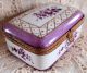 Hand Painted Hinged French Porcelain Box,  Ormolu Mounts,  Pretty Lavender Floral Boxes photo 2
