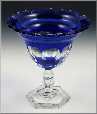 Circa 1900 Cobalt Blue Brilliant Cut Overlay Glass Compote photo