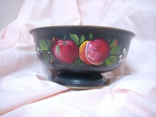 Nashco Products Hand Painted Fruit And Flower Metal Bowl - - Vintage photo