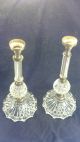 Pair 2 Antique Pressed Glass Brass Candlestick Matching Lamp Bases Lamps photo 2