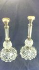 Pair 2 Antique Pressed Glass Brass Candlestick Matching Lamp Bases Lamps photo 3