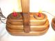 Rare Vintage Pair Of Wood Lamps 3 - Way 2 - Lights On Base Holds Glass Globes1 - Top Lamps photo 9