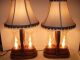 Rare Vintage Pair Of Wood Lamps 3 - Way 2 - Lights On Base Holds Glass Globes1 - Top Lamps photo 11