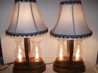 Rare Vintage Pair Of Wood Lamps 3 - Way 2 - Lights On Base Holds Glass Globes1 - Top photo