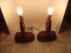 Rare Vintage Pair Of Wood Lamps 3 - Way 2 - Lights On Base Holds Glass Globes1 - Top Lamps photo 1