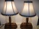 Rare Vintage Pair Of Wood Lamps 3 - Way 2 - Lights On Base Holds Glass Globes1 - Top Lamps photo 2