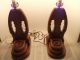 Rare Vintage Pair Of Wood Lamps 3 - Way 2 - Lights On Base Holds Glass Globes1 - Top Lamps photo 7