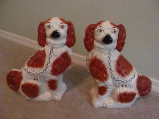 Antique Staffordshire Dogs 2 12 1/2 Inches High photo
