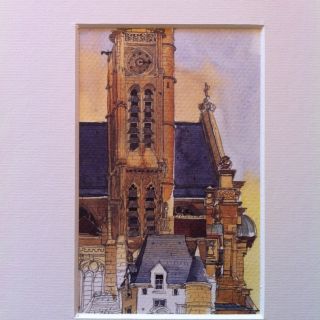 Paris Watercolor Print - St.  Etienne Du Mont Bell Tower - Pierre Deux photo