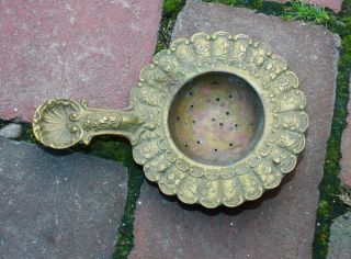 Fancy Antique Victorian Brass Tea Strainer Shell Motif photo