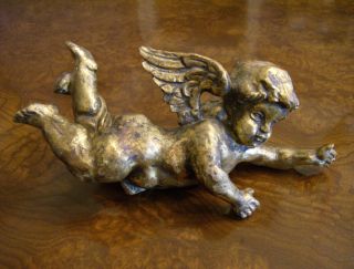 Antique Italian Carved Winged Cherub - Gold Gilded & Fantastic Patina photo