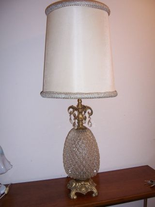 Vintage Glass Pineapple Table Lamp Hollywood Art Deco Swag Light Retro photo