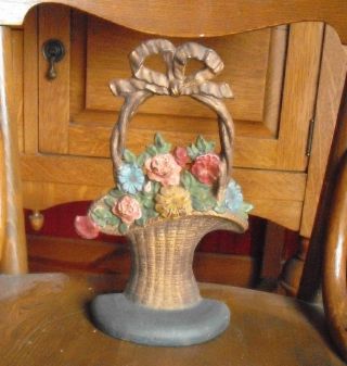 Cast Iron Flower Basket Doorstop,  Marked Hubley / Detail & Color N/r photo