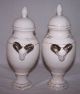 Pair Atq.  Neoclassical Porcelain Lidded Jar Urn Gold Rams Head Handles Unmarked Jars photo 3