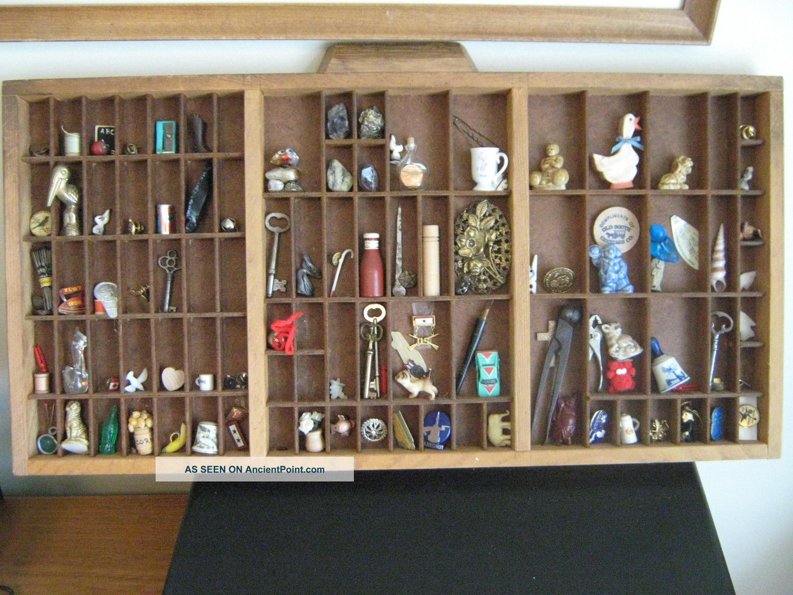 Grandma ' S Printers Tray Filled With Minatures & Over 50 Years Of Knick Knacks Trays photo