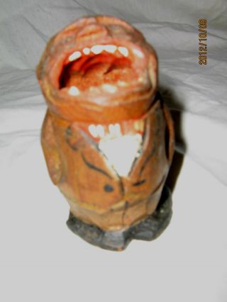 Wood Handcarved Toothpick Holder Fat Man With Large Open Mouth 2.  5x1.  75 