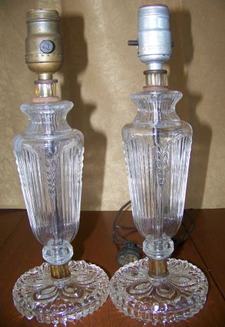 Pair Of Antique Pressed Ribbed Glass Boudoir Vanity Lamps - Need Rewired - Parts photo