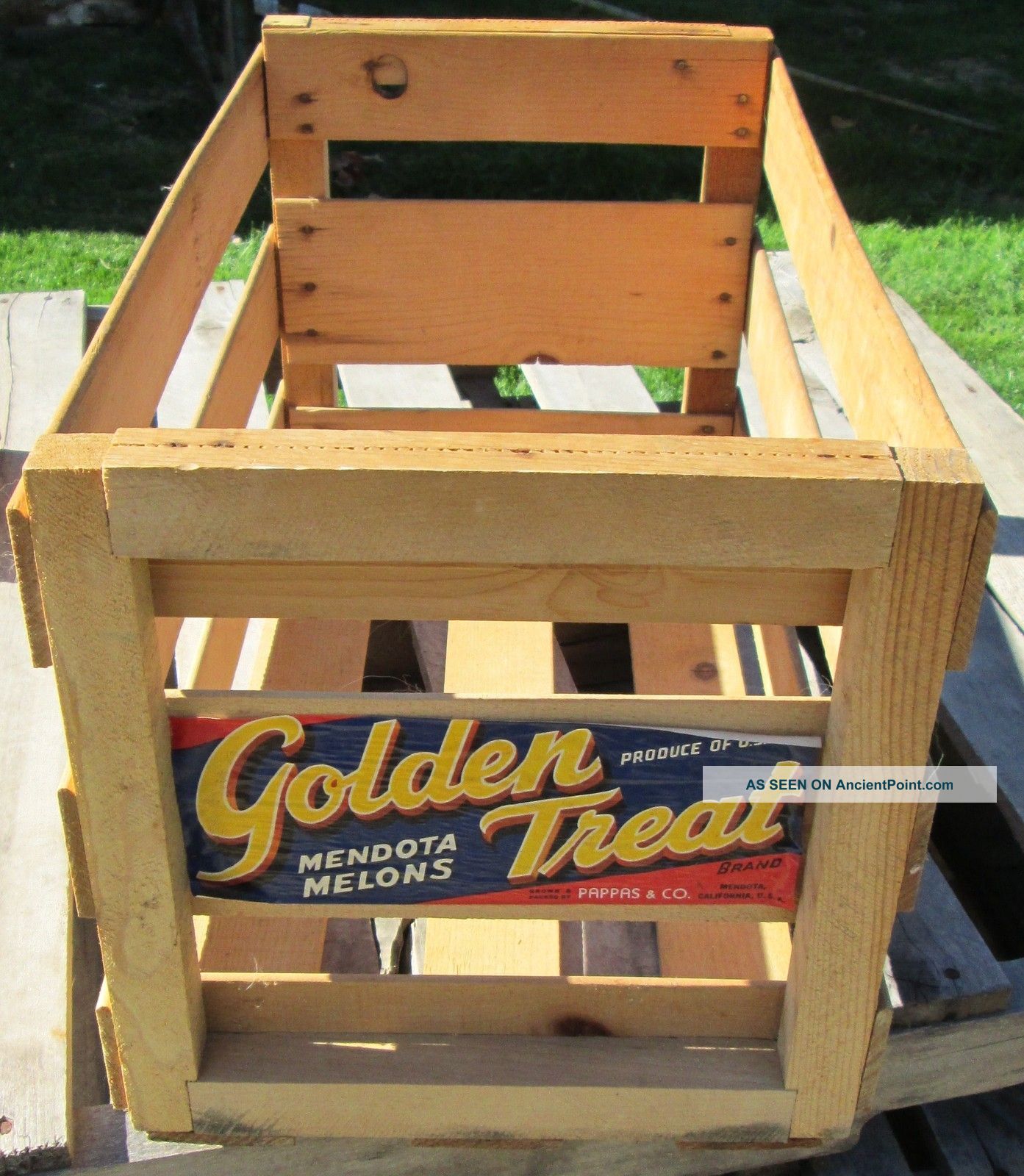 Antique Golden Treat Mendota Melons Wooden Fruit Crate,  Multi Use Item Boxes photo