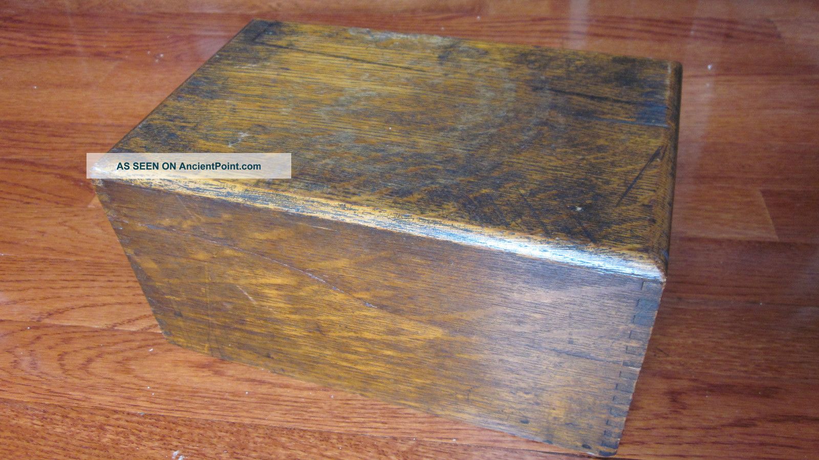 Old Oak 4x6 Index Card Sized File Box Wooden Dovetailed 10 3/4in.  Deep Boxes photo