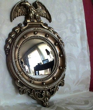 Vintage Mid Century Syroco Wood Convex Bullseye Eagle Round Federal Wall Mirror photo