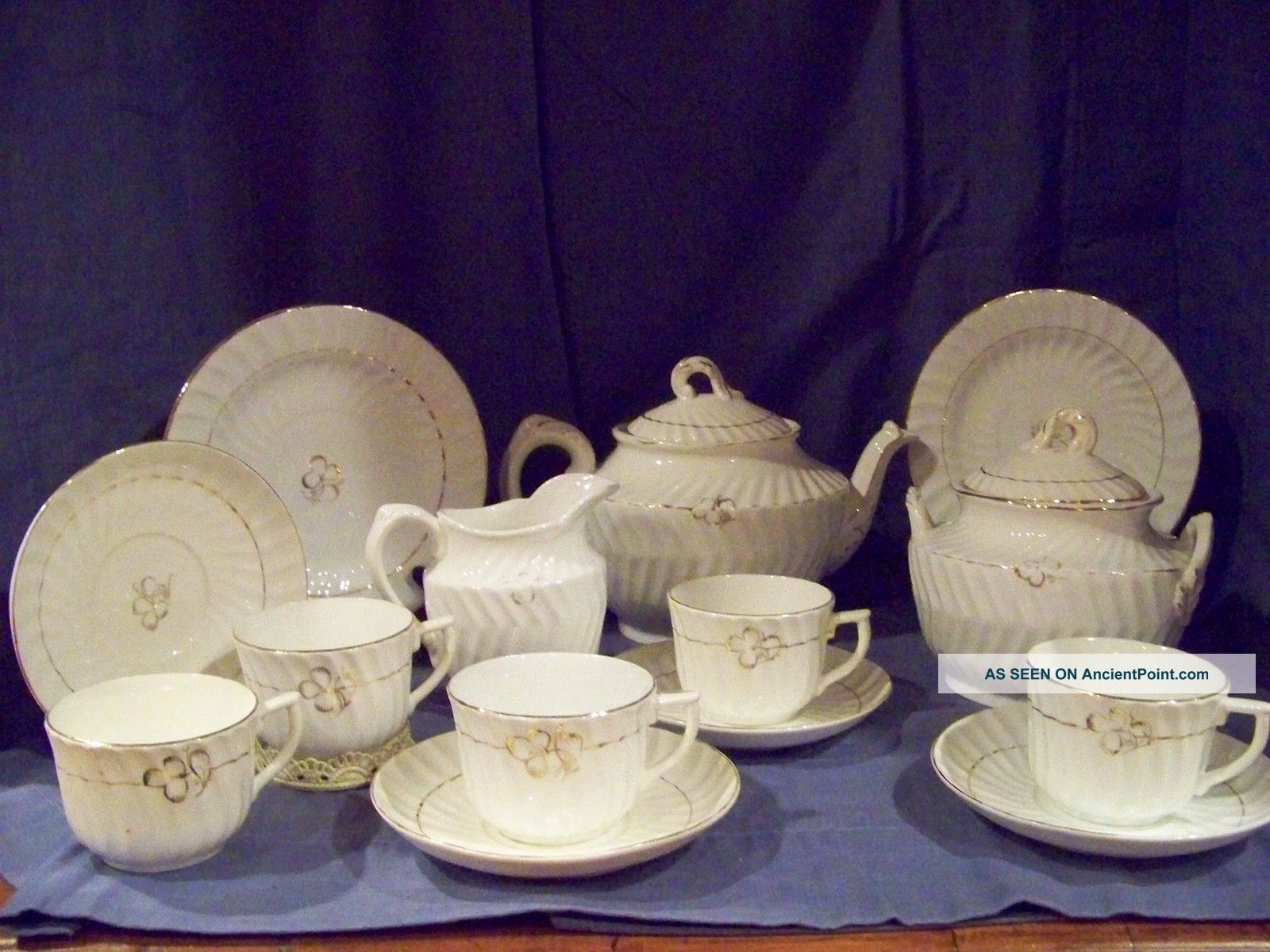 Antique White Bone China W/ Gold Trim Luncheon Set For 4 Teapots & Tea Sets photo