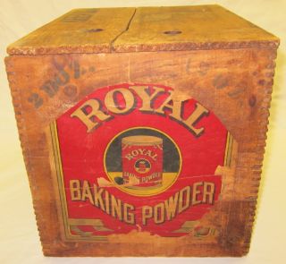 Antique Royal Baking Powder Old Wooden Dovetail Box Crate With Label photo