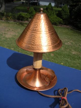 Antique 1900 ' S Arts & Crafts Hand Hammered Copper Lamp & Shade photo