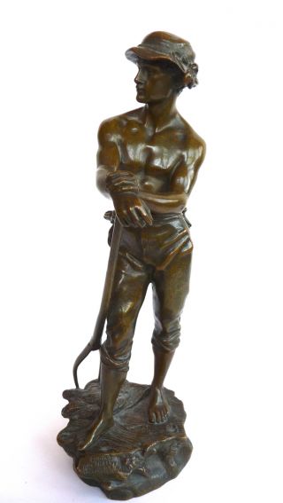 Bronze Statue By Charles Levy,  C.  1890,  Le Faneur photo