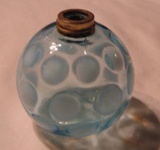 Vintage Vanity Perfume Bottle Blue Opalescent Coin Dot Art Glass Maybe Fenton? photo