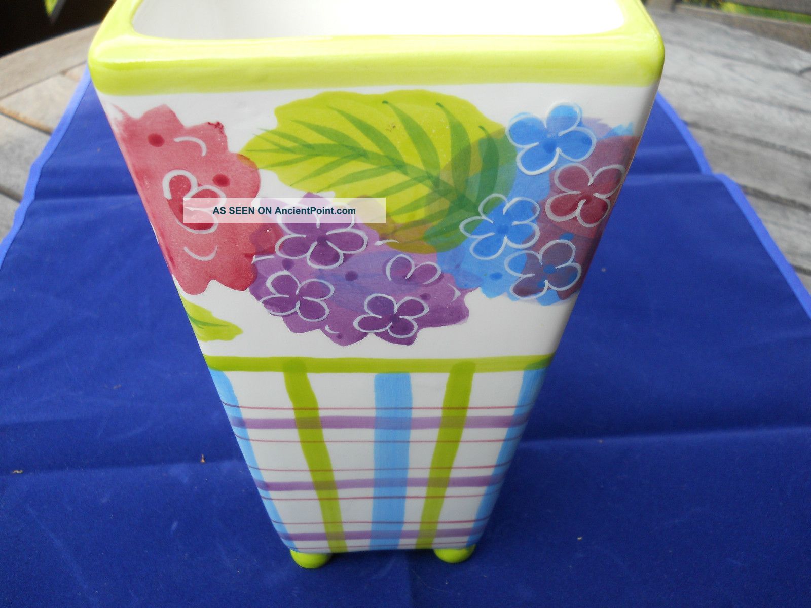 Painted Vase - Blue.  Green Purple Pink 8 