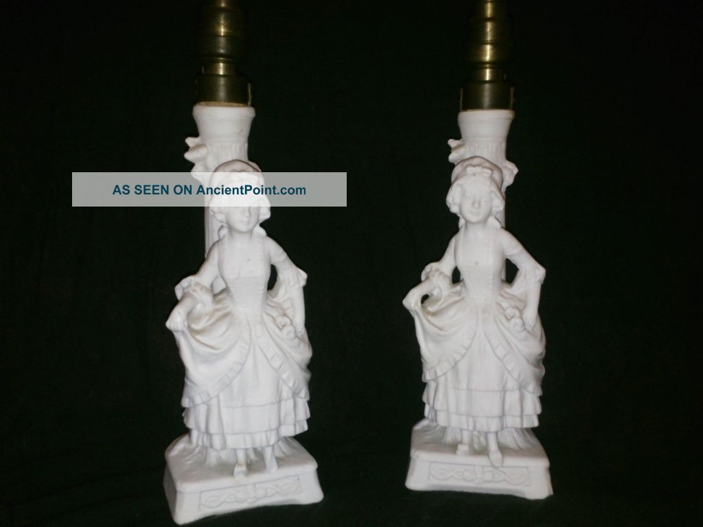 Antique Little Girls Maidens Candle Holders Light Bulbs Drgm Registered Germany Figurines photo