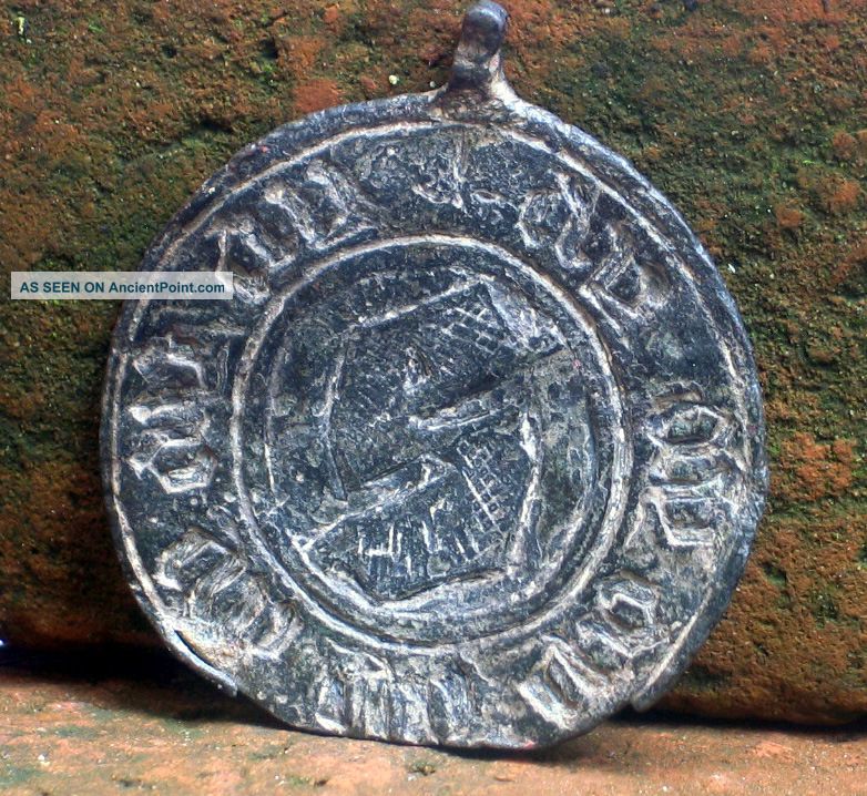 Limoges Horse Pendant With Gothic S And Text, Metalware photo